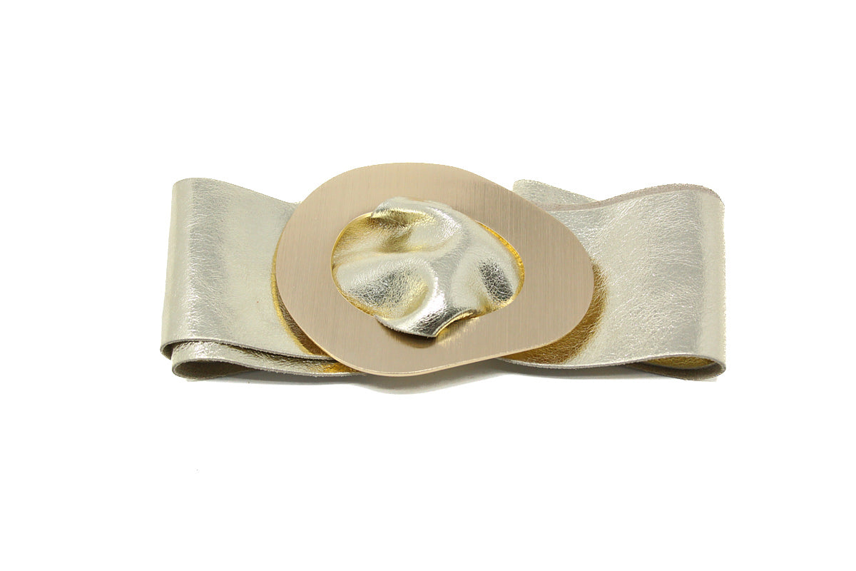 CINT-069 GOLD METALLIC BUCKLE BELT - German Fuentes Wholesale of Leather Handbags, Belts and Accessories - German Fuentes