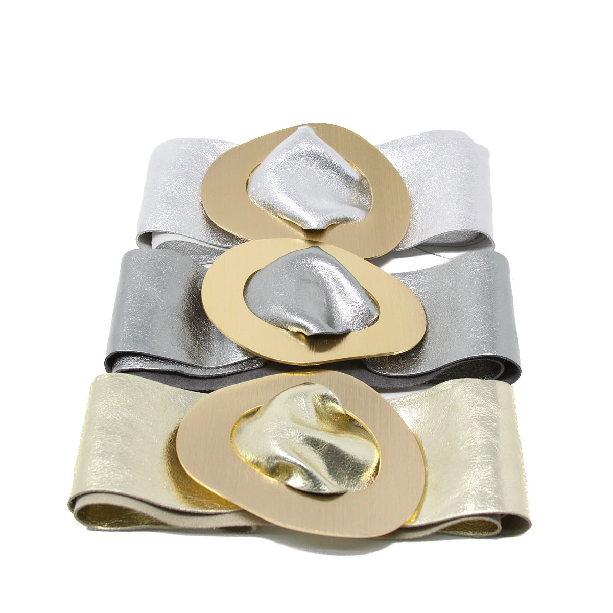 CINT-069 GOLD METALLIC BUCKLE BELT - German Fuentes Wholesale of Leather Handbags, Belts and Accessories - German Fuentes