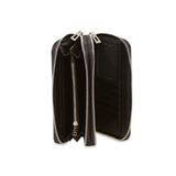 GFW5 | Double Zip Leather Wallet (Black & Silver)