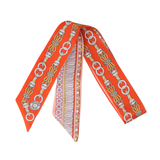 YF08-T19 PATTERN OF SPIRALING EQUESTRIAN MOTIFS & WAVES SKINNY SILK SCARF