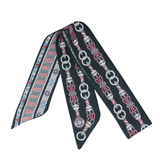 YF08-T19 PATTERN OF SPIRALING EQUESTRIAN MOTIFS & WAVES SKINNY SILK SCARF