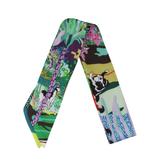 YF08-T21 MULTI COLORED PATTERN WITH ANIMALS SKINNY SILK SCARF