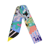 YF08-T21 MULTI COLORED PATTERN WITH ANIMALS SKINNY SILK SCARF
