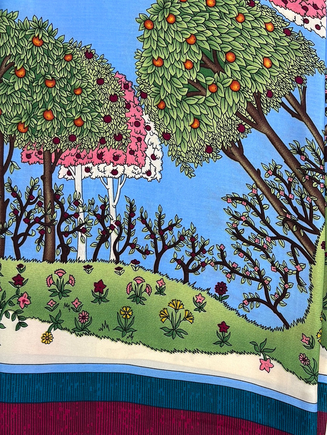 YF10-M25 DESIGN FILLED WITH DETAILED TREES,FLOWERS,AND LUSH FOLIAGE MID SIZE SCARF - German Fuentes Wholesale of Leather Handbags, Belts and Accessories - German Fuentes