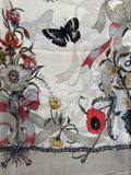 GF08-SQ98 ELEGANT BUTTERFLY AND FLOWERS SILK BIG SIZE SCARF