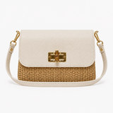 GF0605 LEATHER BAMBOO CLASP & RAFFIA CROSSBODY BAG