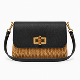 GF0605 LEATHER BAMBOO CLASP & RAFFIA CROSSBODY BAG