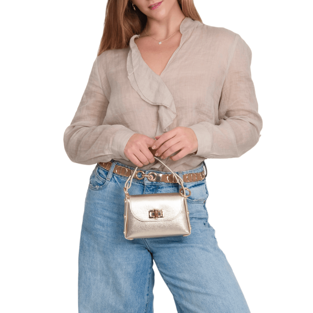 GF1075 GENUINE ITALIAN LEATHER  BAMBOO CLASP, CROSSBODY BAG