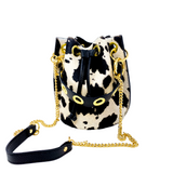 GF0445 GENUINE LEATHER AND COWHIDE BUCKET BAG