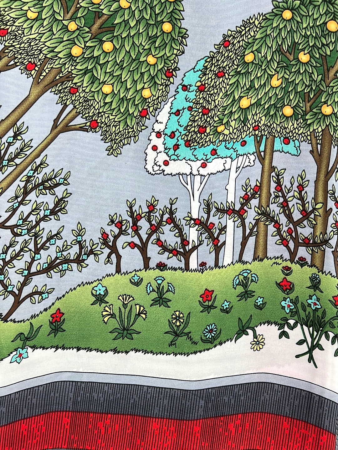 YF10-M25 DESIGN FILLED WITH DETAILED TREES,FLOWERS,AND LUSH FOLIAGE MID SIZE SCARF - German Fuentes Wholesale of Leather Handbags, Belts and Accessories - German Fuentes