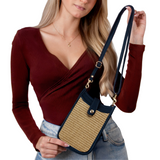 GF1742 LEATHER AND STRAW CROSSBODY BAG