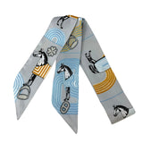YF08-T11 COLORFUL EQUESTRIAN DESIGN SKINNY SILK SCARF