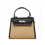 GF0821 RAFFIA AND LEATHER TOP HANDLE CROSSBODY BAG