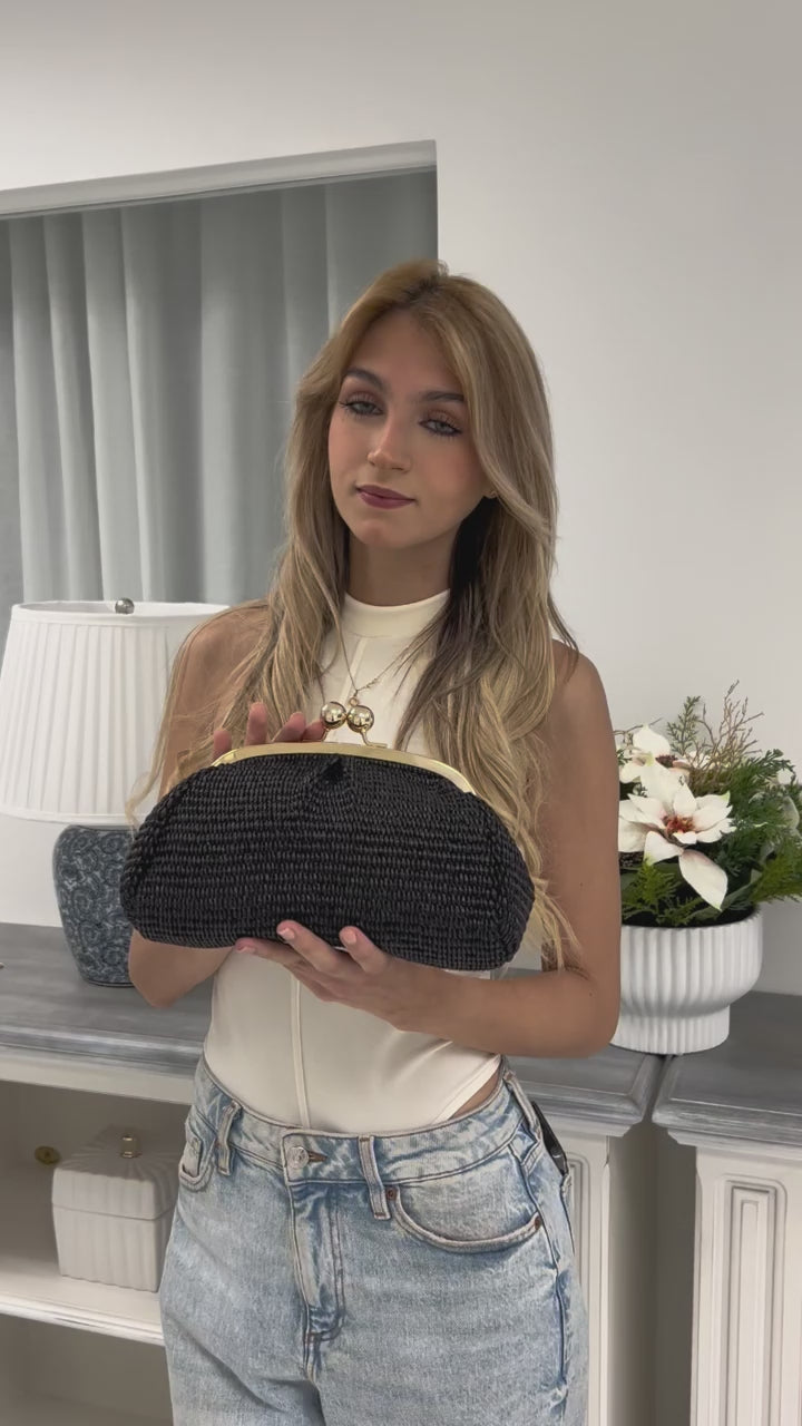 GF1011 GENUINE ITALIAN LEATHER AND RAFFIA CLUTCH+ CROSSBODY