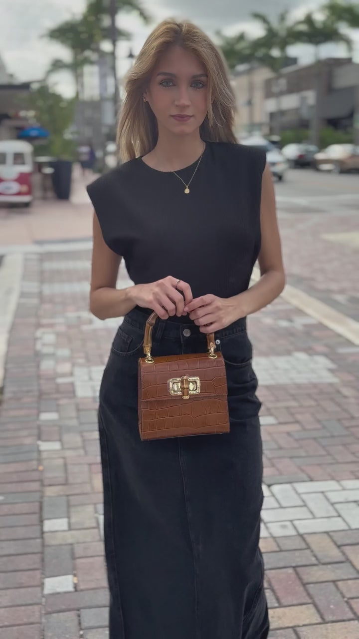 GF1922 GENUINE ITALIAN LEATHER BAMBOO HANDLE BAG