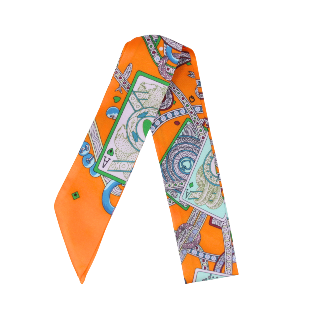 YF08-T20 PLAYING CARD PATTERN SKINNY SILK SCARF