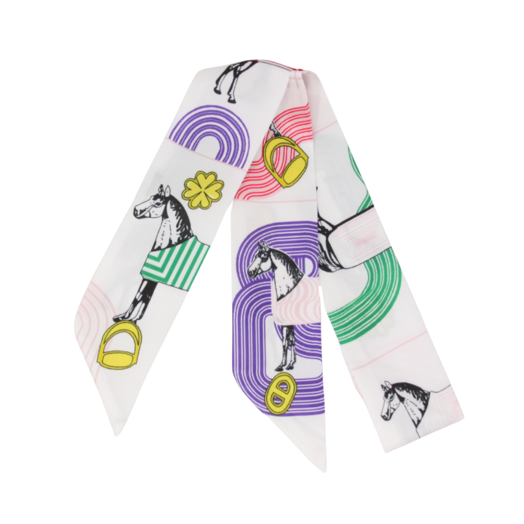 YF08-T11 COLORFUL EQUESTRIAN DESIGN SKINNY SILK SCARF