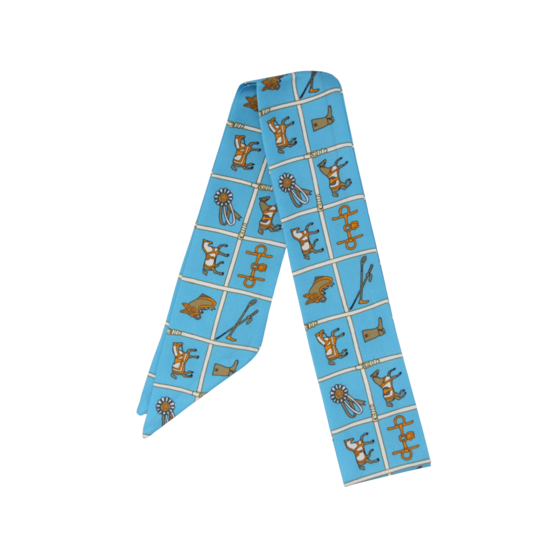 YF08-T10 EQUESTRIAN THEMED DESIGN SKINNY SILK SCARF