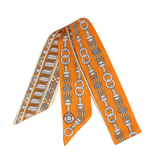 YF08-T19  PATTERN OF SPIRALING EQUESTRIAN MOTIFS & WAVES SKINNY SILK SCARF