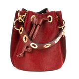 GF0445 GENUINE LEATHER AND COWHIDE BUCKET BAG