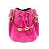 GF0445 GENUINE LEATHER AND COWHIDE BUCKET BAG