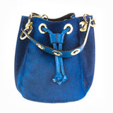 GF0445 GENUINE LEATHER AND COWHIDE BUCKET BAG