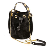 GF0445 GENUINE LEATHER AND COWHIDE BUCKET BAG