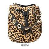 GF0445 GENUINE LEATHER AND COWHIDE BUCKET BAG