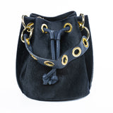 GF0445 GENUINE LEATHER AND COWHIDE BUCKET BAG