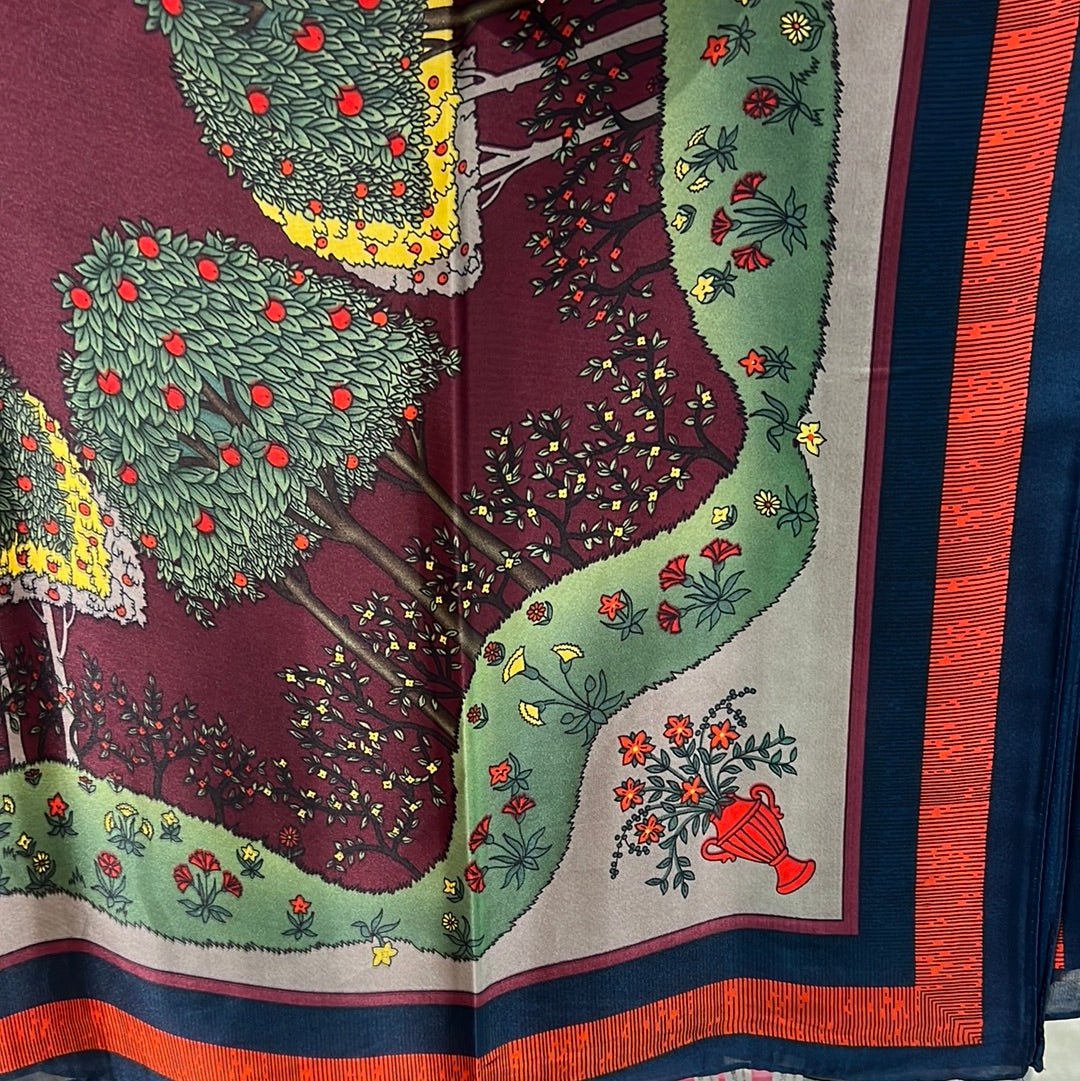 YF10-M25 DESIGN FILLED WITH DETAILED TREES,FLOWERS,AND LUSH FOLIAGE MID SIZE SCARF - German Fuentes Wholesale of Leather Handbags, Belts and Accessories - German Fuentes