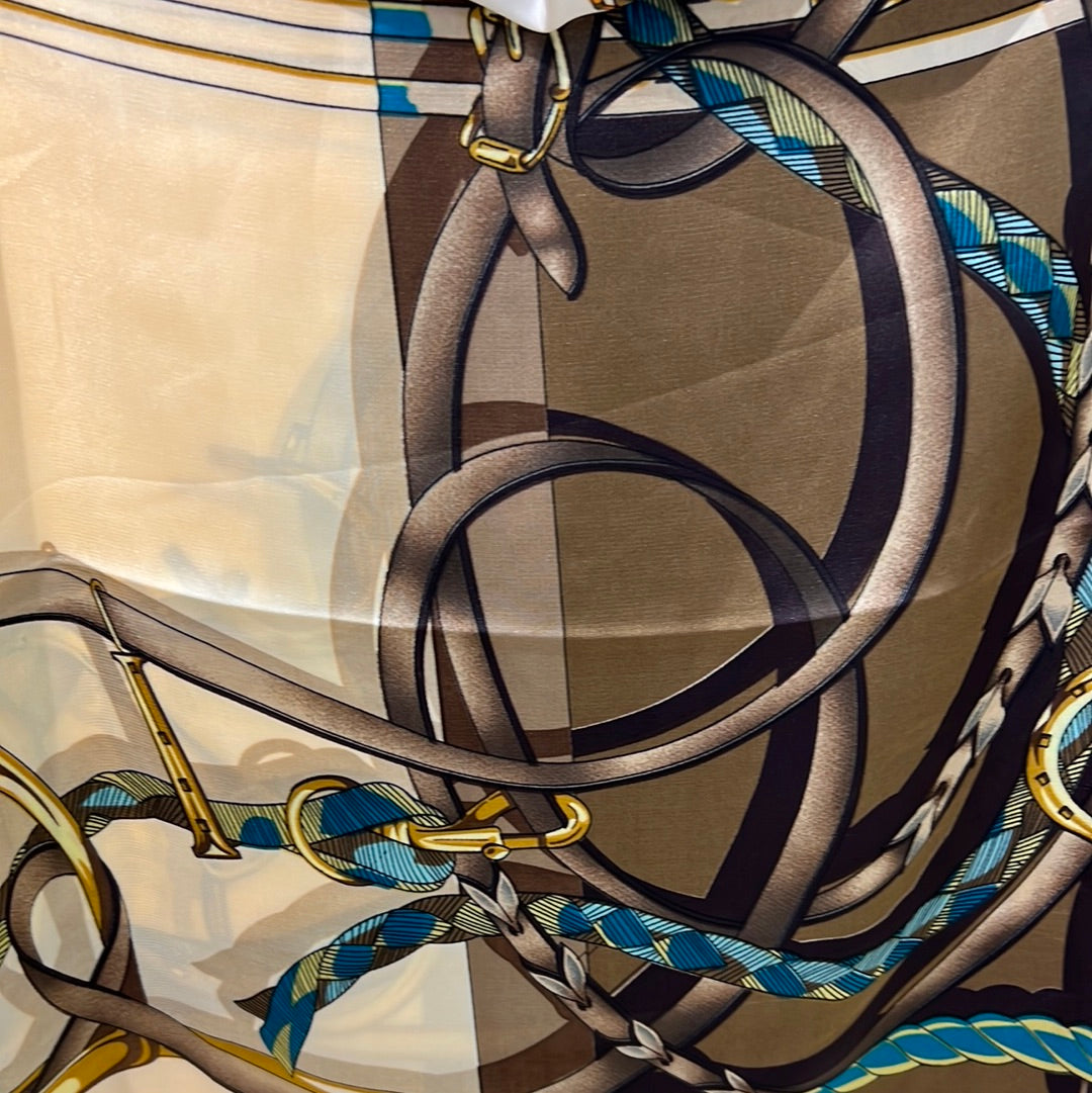 YF10-M2 EQUESTRIAN PATTERN MID SIZE SCARF - German Fuentes Wholesale of Leather Handbags, Belts and Accessories - German Fuentes